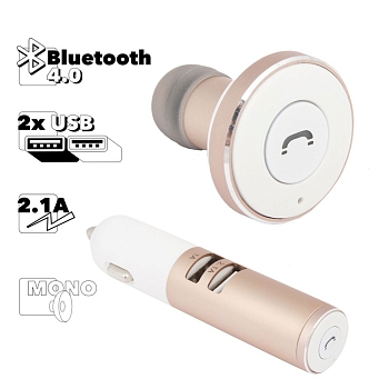 Bluetooth беспроводная гарнитура Remax RB-T11C со встроенной АЗУ с двумя выходами USB 2.4A, золотой